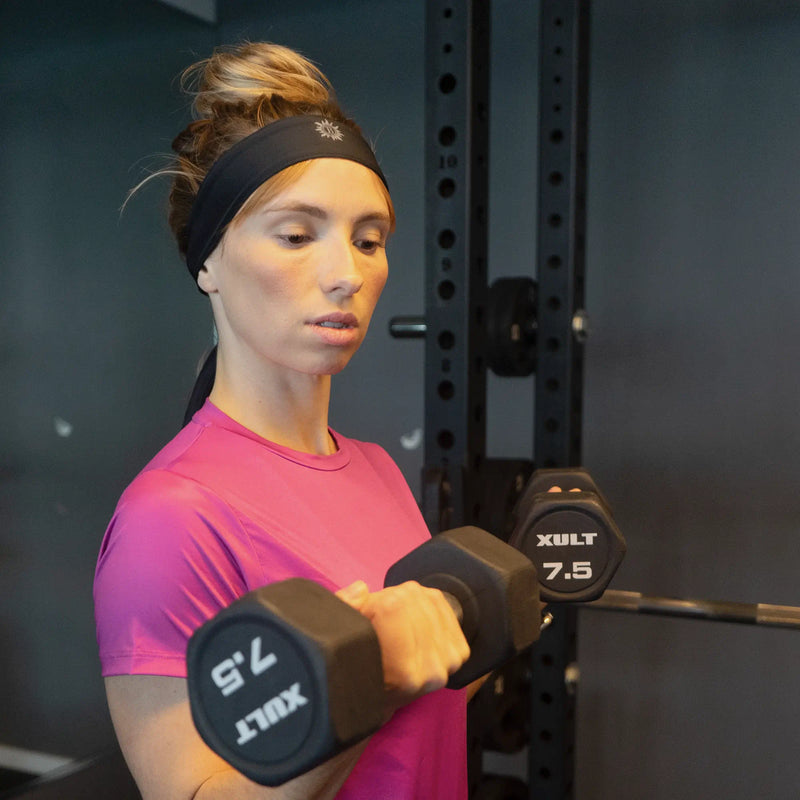 Solis sun shirt paired with black sportsband for gym workout