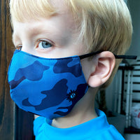 blue camo UV face mask for kids